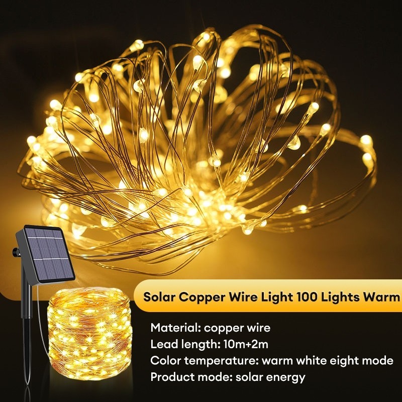 Solar Lights LED Fairy String Lights 8 Lighting Modes String Lights Waterproof lampu Raya Solar Twinkle String Copper