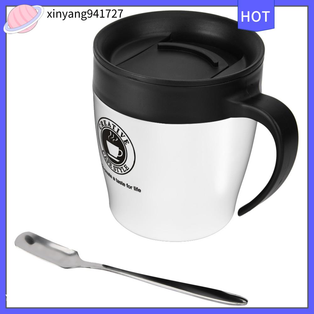 XINYANG941727 Thép không gỉ Cốc cà phê cách nhiệt bằng thép không gỉ Cách nhiệt Với thìa Cốc nước Hộp đựng cà phê Có nắp Hộp đựng đồ uống cách nhiệt Sử dụng trong nhà bếp