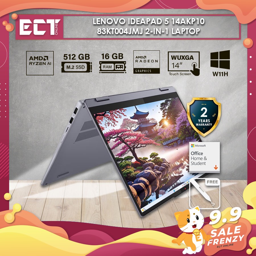 Lenovo IdeaPad 5 14AKP10 83KT004JMJ / 4KMJ 2-In-1 Laptop (AI 7 350 5.0GHz,512GB SSD,12GB D5,ATI,14" WUXGA,TCH,W11,H24)