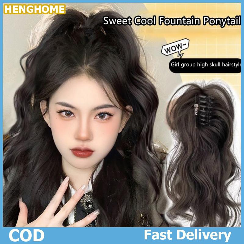 HENGHOME 35cm hình dạng thác nước tổng hợp tóc giả xoăn Claw Clip sống động như thật cao đuôi ngựa Fluffy phần mở rộng tóc để tăng công cụ tạo kiểu