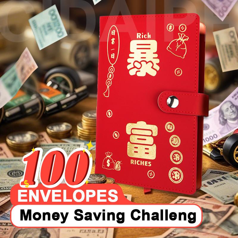 PIYU [จัดส่งในพื้นที่] ความท้าทายในการประหยัดเงิน, 100 ซองจดหมาย, A6 ความจุขนาดใหญ่, อัลบั้ม PU, สมุดเงินสด, ออแกไนเซอร์งบประมาณแบบหนา, ของขวัญปีใหม่ ราคา 38 บาท*ส่งฟรี
