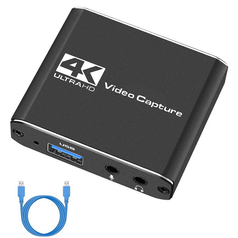 4K Compatible, 1080p 60fps Audio Video Capture Card with Microphone for Live/Video Conference Recording Game