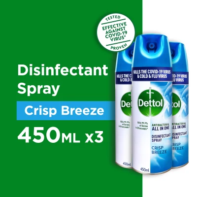 [Bundle of 3] Dettol Disinfectant Spray Crisp Breeze 450ml (Kills 99.9% of Germs)
