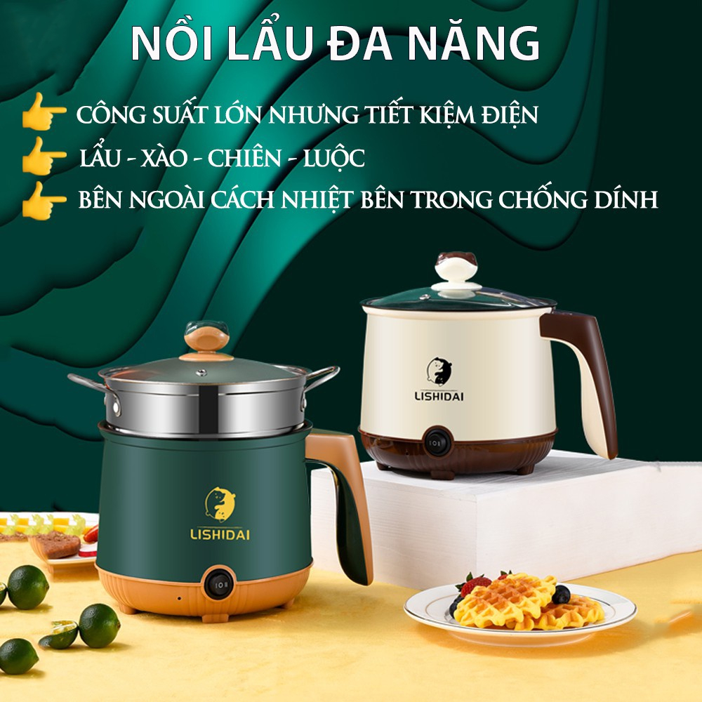 Nồi Lẩu Mini Shanban Vân Đá Chống Dính, Ca Nấu Mì 3 Lớp Cách Nhiệt