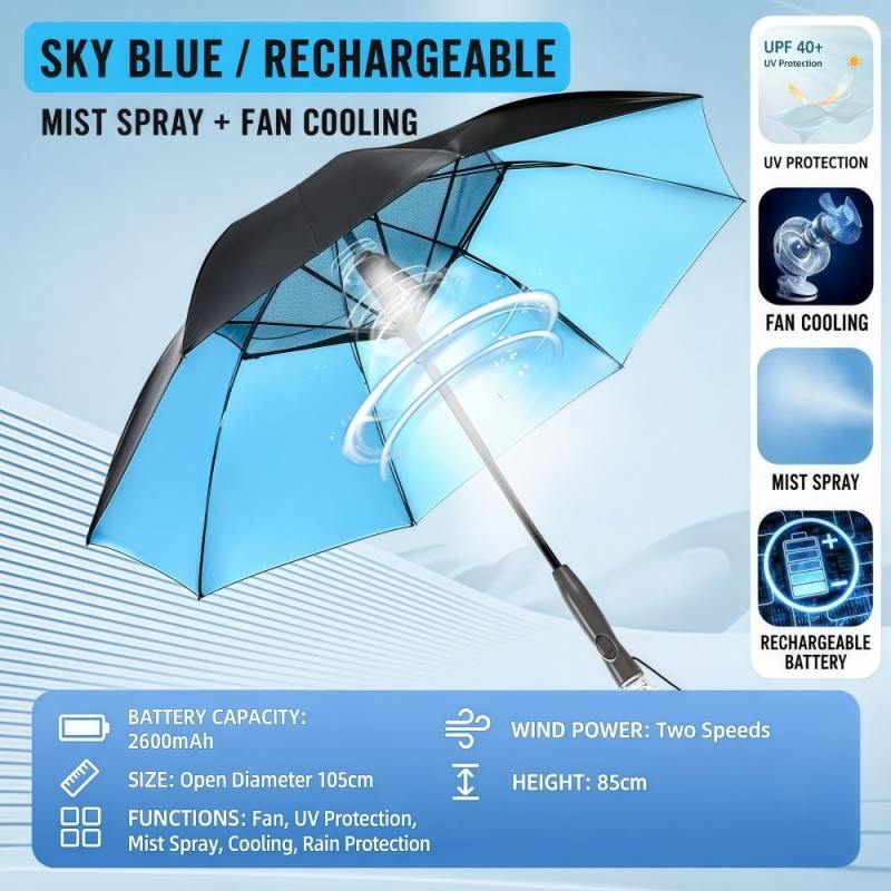 JLHY ONLINE Tích hợp Ô dù chống nắng dạng quạt Sạc USB Bảo vệ khỏi tia cực tím Ô làm mát Kích thước lớn Ô dù ngoài trời Dành cho mùa hè bãi biển câu cá
