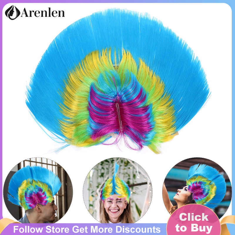 Arenlen Đầy màu sắc Tóc Giả Vui Rocker Punk Tóc Giả Phục Tóc Tóc Giả Tiệc Hóa Tóc Giả