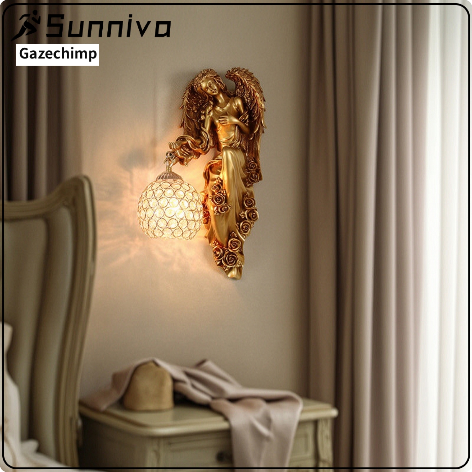 Gazechimp Decorative Angel Wall Sconce Accent Angel Lamp with Globe Shade Vintage Applique Decorativa for Bedside