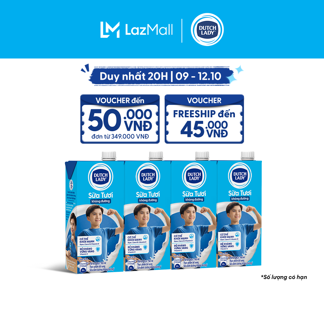 Combo 4 Hộp Sữa Tươi Tiệt Trùng Dutch Lady Cô Gái Hà Lan Không Đường 965ml