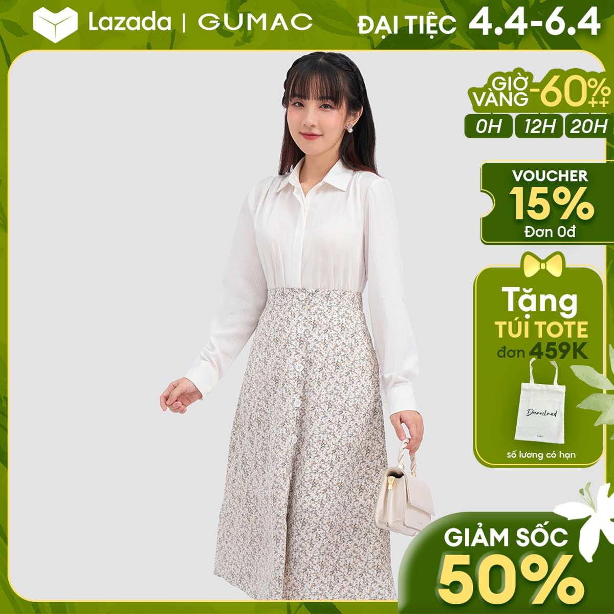 Váy a midi đính nút vc12071 thời trang gumac