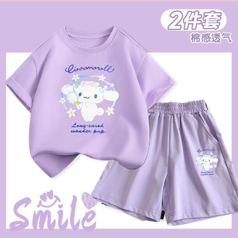 Baby Girls Cinnamoroll Short Sleeve + Shorts Two-piece Set Age 1 To 12 Years Children's Suit Cute Five-part Pants Two-piece Set Cartoon Pattern - 9