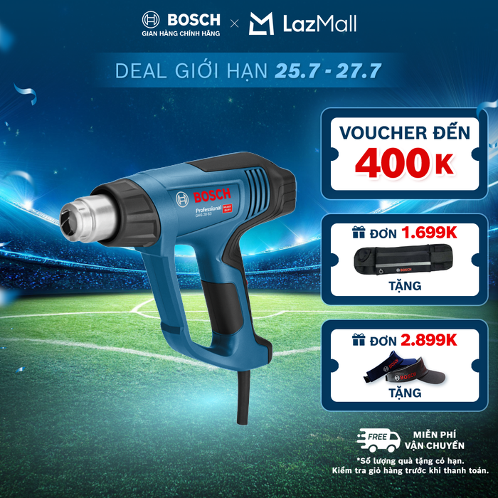 Súng thổi hơi nóng Bosch GHG 20-63 Professional - Công suất 2000W, Điều chỉnh nhiệt độ liên tục từ 50°C đến 630°C