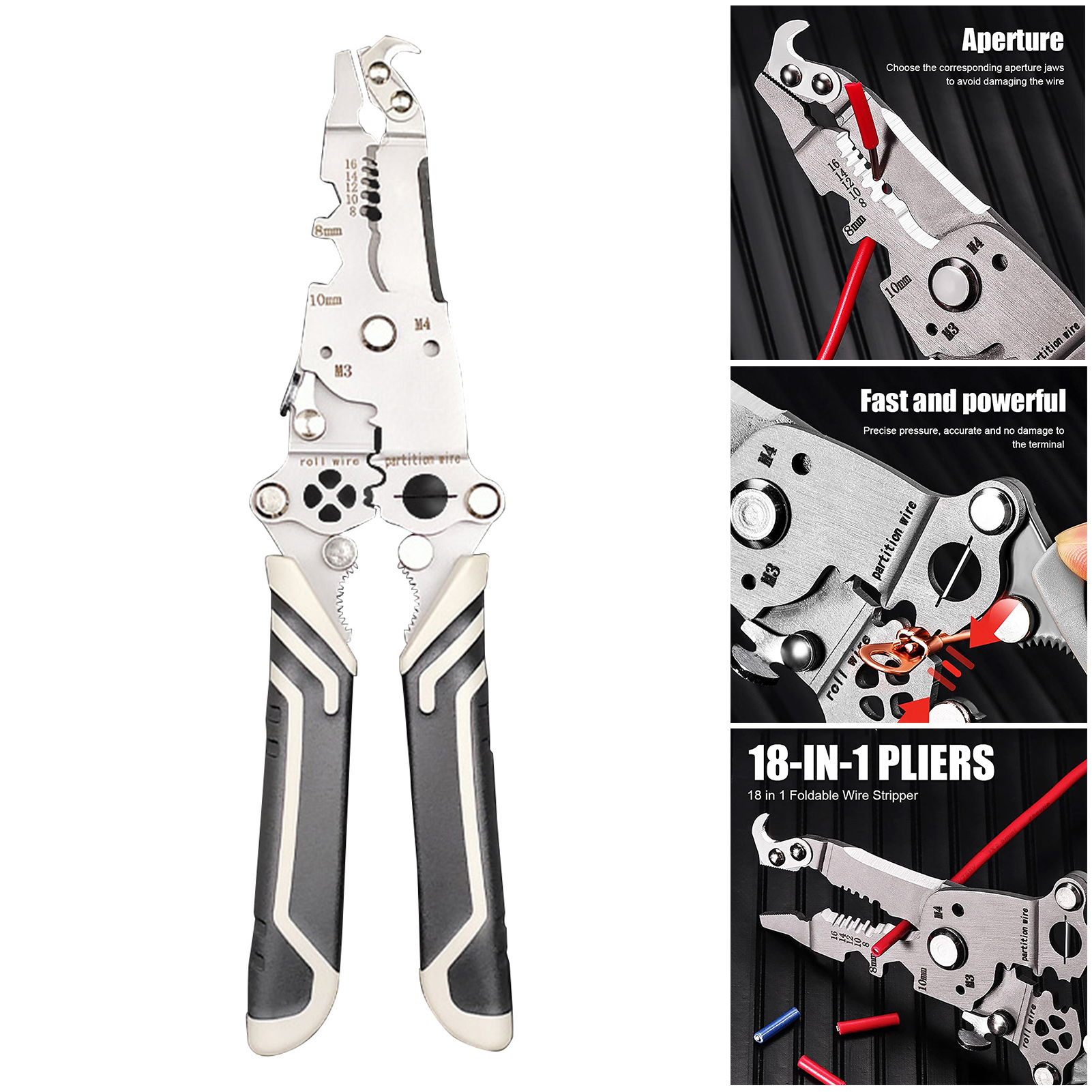 Eguan Wire Stripper Tool Wire Cutter Stripper Professional 18-in-1 Wire Stripper Tool with Twister/crimping Function Electrician Pliers for Easy Wire Stripping and Crimping Foldable Design for Convenience