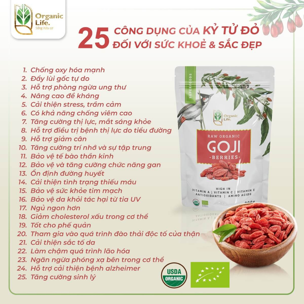Kỷ tử đỏ hữu cơ 200g organiclife shop