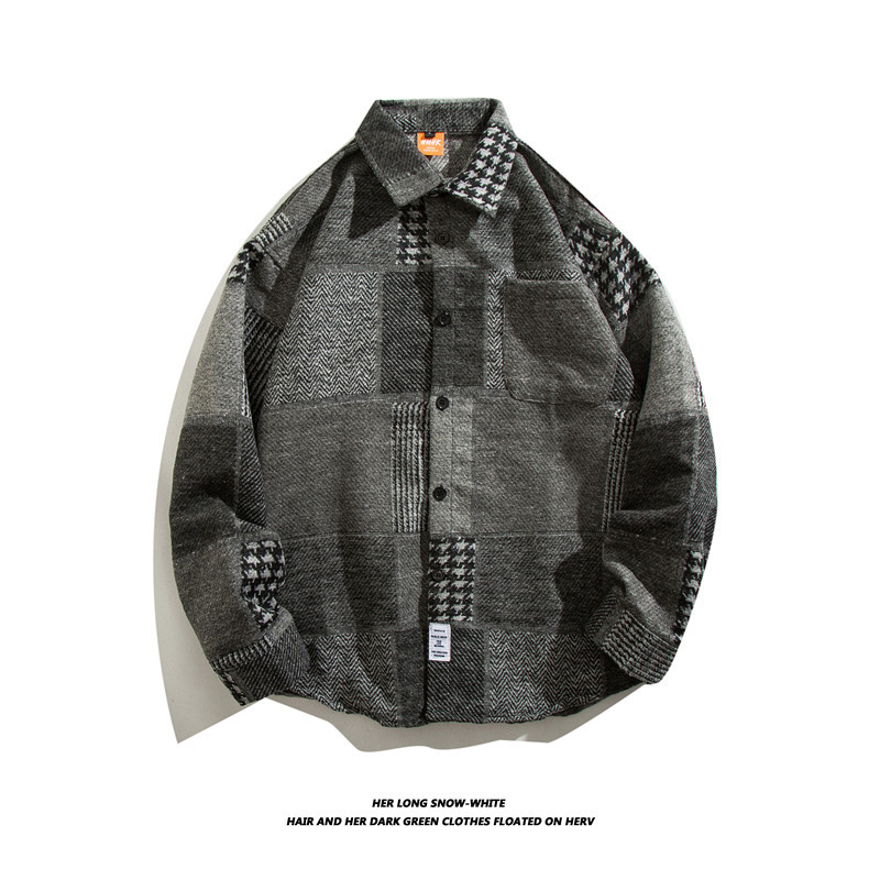 mao652 Plaid Wool Long-Sleeve Shirt Casual Jacket Men Women Autumn Winter Japnese Korean Style Trendy Couple Versatile Trendy Brand