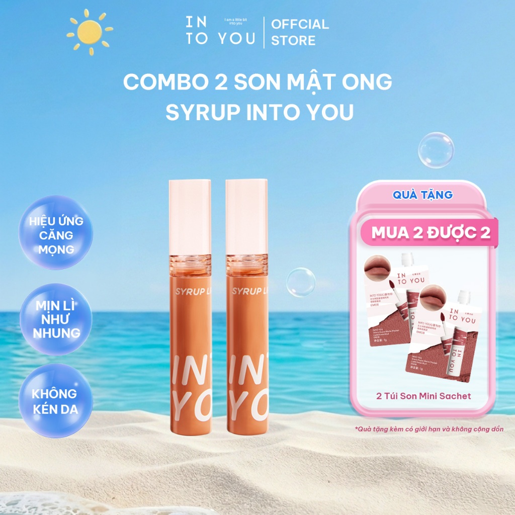 COMBO 2 Son bóng mật ong Syrup INTO YOU căng mọng, không bết dính 2.4g