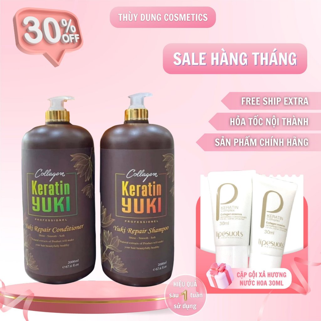 Dầu Gội Đầu Nữ Keratin Yuki Dầu Gội Gàu Collagen Keratin YUKI 2000ML | Giảm Rụng Tóc, Kích Mọc Tóc, 