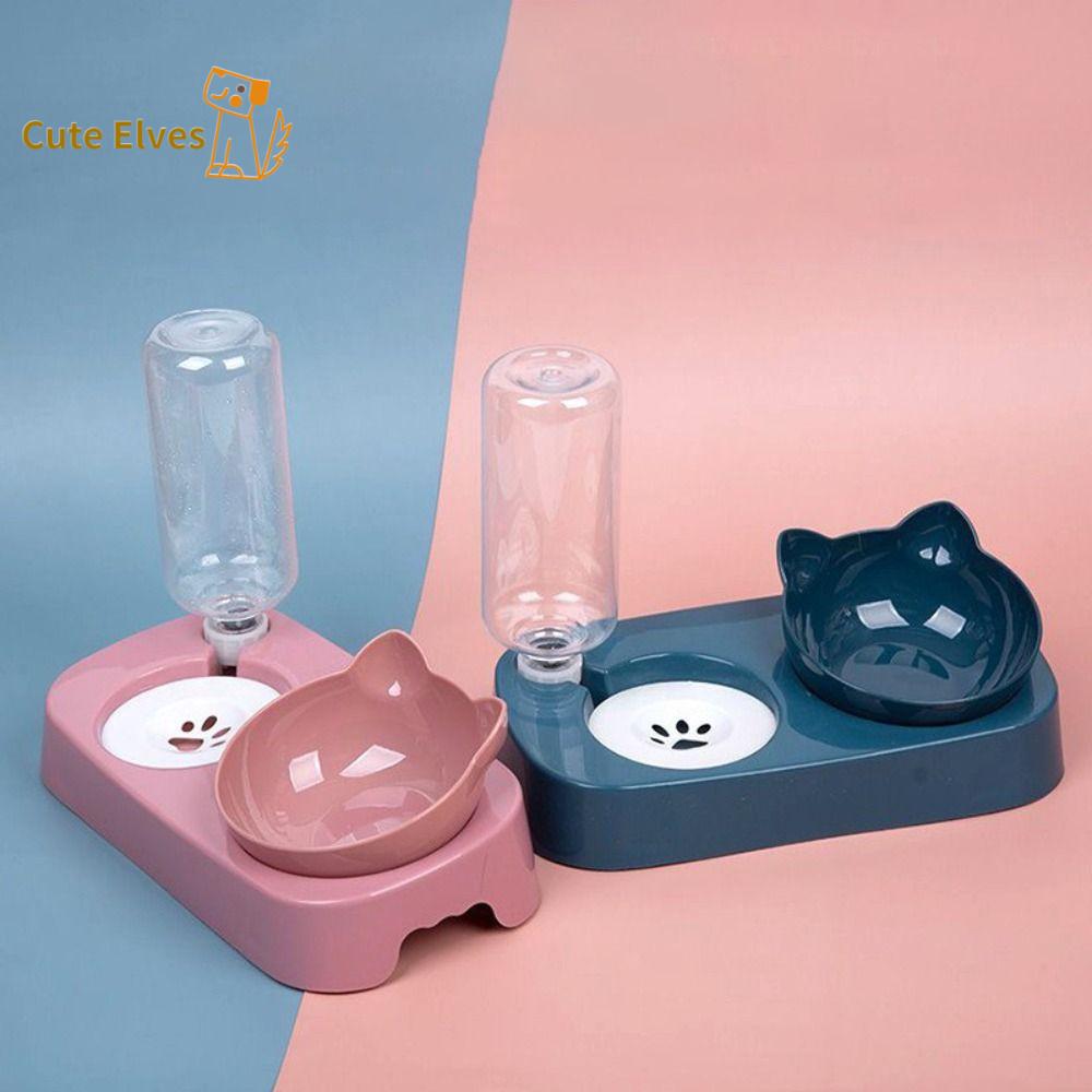 CUTE ELVES Bát đôI 3 trong 1 Hộp đựng thức ăn cho chó mèo Tất cả trong một Sức chứa lớn Đĩa cho thú cưng ăn Chống trượt Thực phẩm và nước Máy cấp nước tự động cho mèo Phụ kiện cho chó