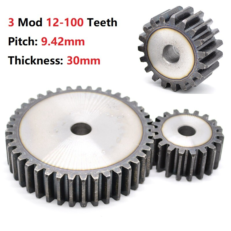 Bánh răng trụ, bánh răng hành tinh, bánh răng truyền động Mod 3, 12-100 răng, bánh răng động cơ 45 # Thép
