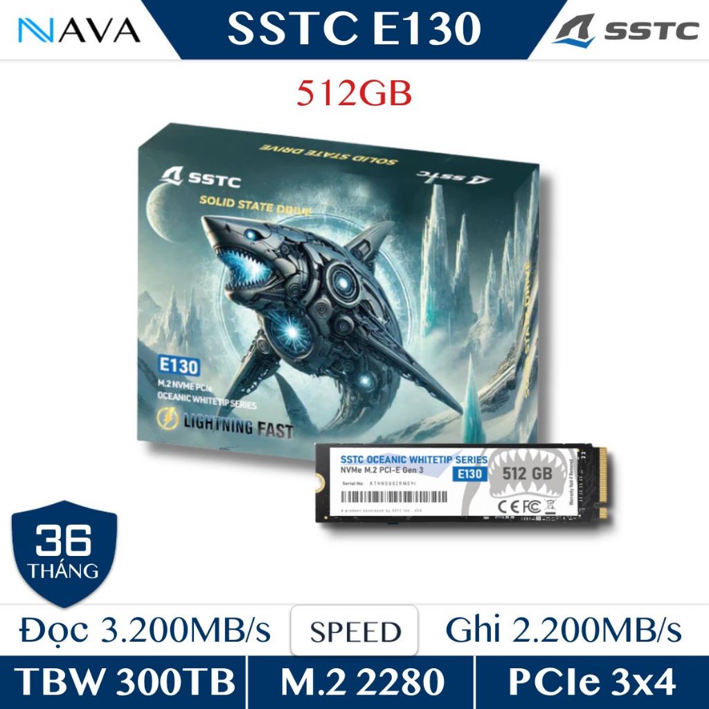 SSD SSTC E130 512GB M.2 2280 PCIe NVMe Gen3x4 – OCEANIC WHITETIP Hàng chính hãng - Tốc độ cao