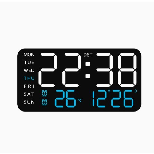 Large Digital Wall Clock Temp Date Week Display Remote Control USB Powered Table Clock Wall-mounted Dual Alarms LED