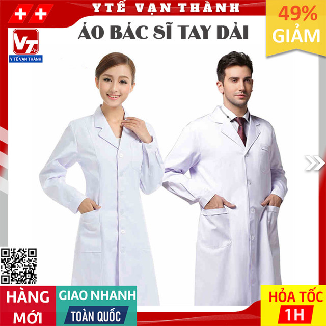 ✅ Áo Bác Sĩ Dài Tay Trắng | Sỉ Lẻ Áo Blouse Trắng, Đồng Phục Bệnh Viện -VT0172 - Y Tế Vạn Thành