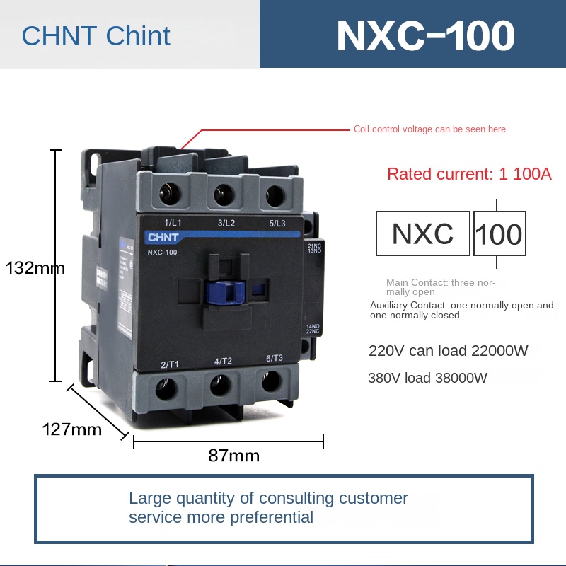 Contactor 380V - NXC-100 100A | Tùy chọn NXC 09/NXC-12/NXC-16/NXC-18/NXC-22/NXC-25/NXC-32 CHINT 220V/380V Thay Thế CJX2 – Điều Khiển Động Cơ Hiệu Quả