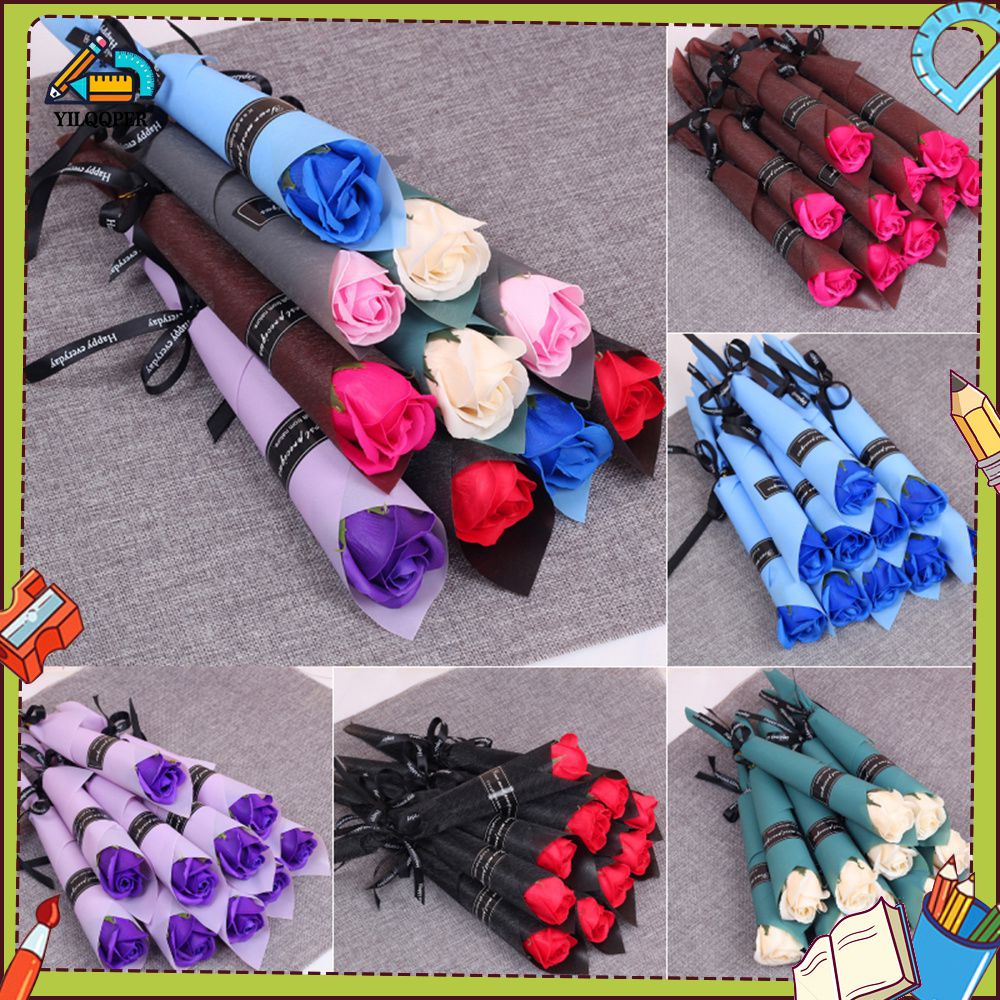 YILQQPER 10pcs artificial flower Valentine's Day Gift Rose Carnation Single Light Soap Flower Festival ราคา 76 บาท*ส่งฟรี