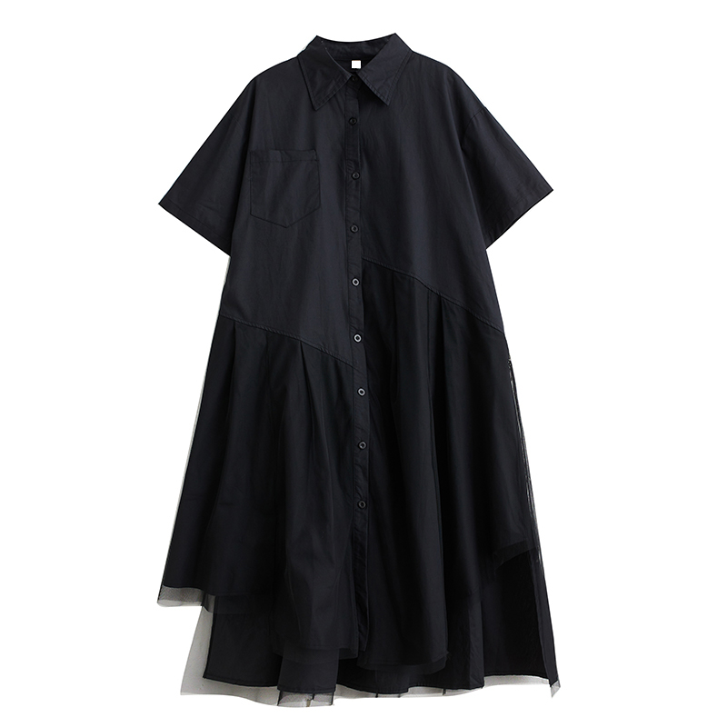 Halloween XITAO Irregular Shirt Dress Simplicity Casual Mesh Patchwork Asymmetrical Hem Summer Turn-down Collar Dress LYD1908Christmas