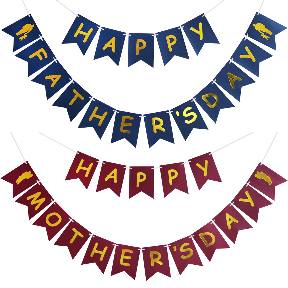 【Chat-support】 Happy Mothersday Fathersday Banner Blue Red Gold Letter For Fathers Mothers Day Bunting Party Decoration Supplies Pap Mama S