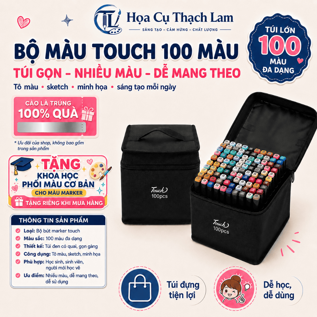 [Cào là có quà]Bút Marker Touch 48–168 Màu | 2 Đầu Túi Vải Cao Cấp Có Đế | Bút Tô Màu Vẽ Anime