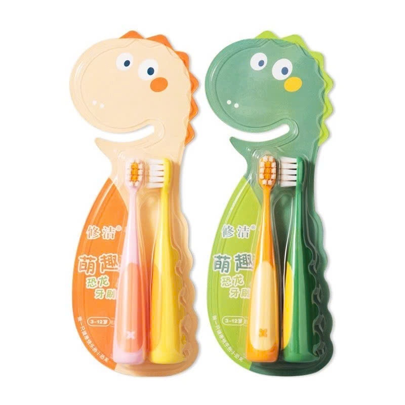 Set 2 bàn chải lông mềm kiểu dáng khủng long dễ thương cho bé