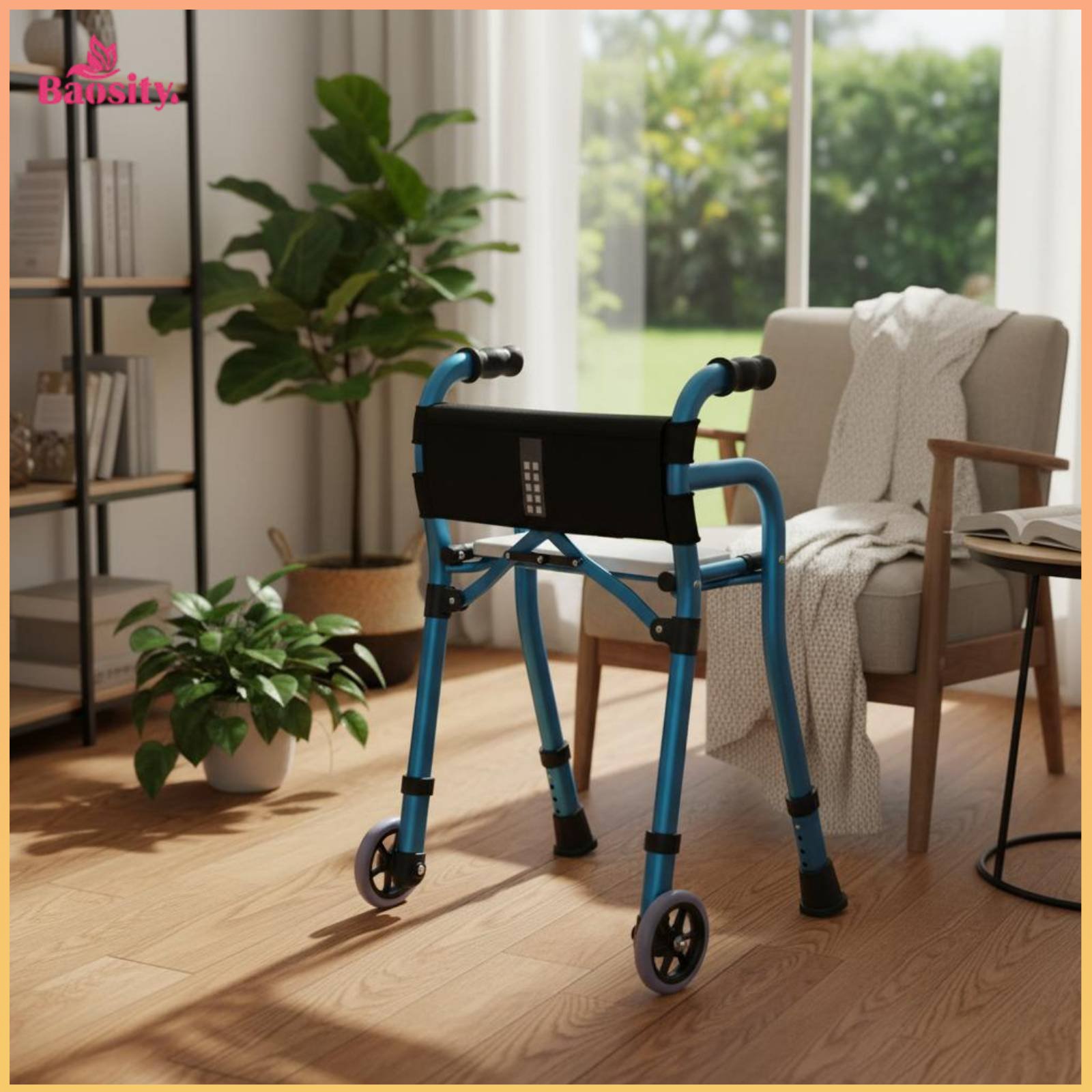 Baosity Storage Bag Foldable Rollator Mobility Aid Easy to Keep Wheeled Mobility Aid with Seat Adjustable Height Sturdy Aluminum Frame for Rehabilitation ราคา 5,569 บาท*ส่งฟรี