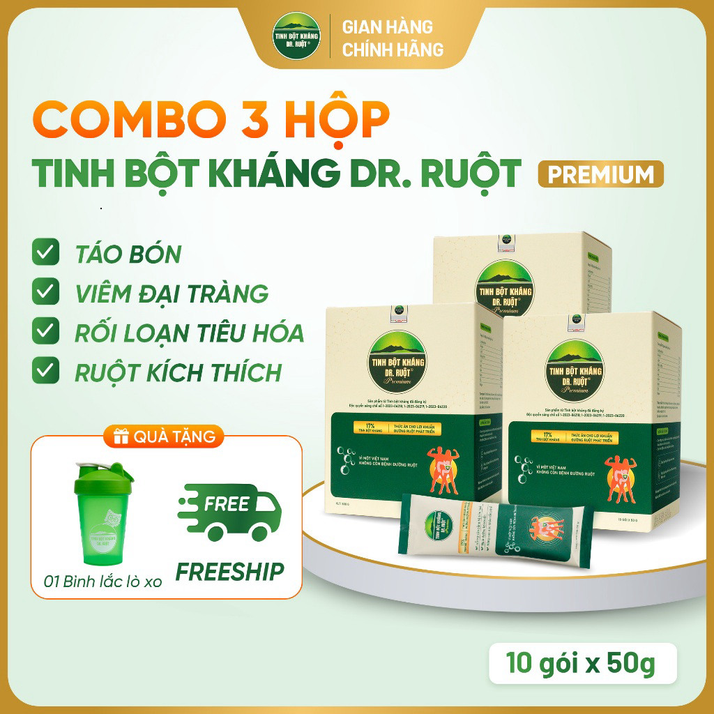 Combo 3 hộp Tinh bột kháng Dr. Ruột Premium - Hỗ trợ táo bón, tiêu chảy, đại tràng, ruột kích thích TT247