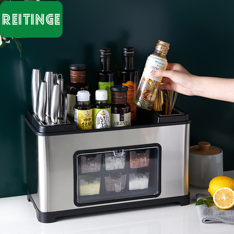 Đa chức năng thép không gỉ lưu trữ Giá đựng gia vị lưu trữ hộp lọ gia vị túi đựng công cụ kết hợp thiết lập giá lưu trữ