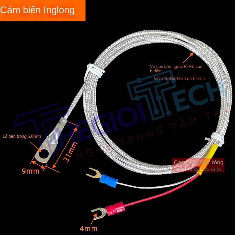 Cảm biến nhiệt độ PT100/PT1000 nhập khẩu, đầu dò ép mũi 6mm, lỗ tròn, điện trở bạch kim 2 dây, thương hiệu Yinglong - PT1000 A 3m
