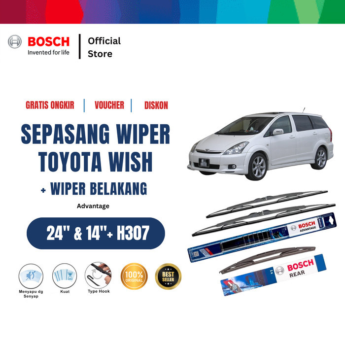 Bosch Depan dan Belakang Wiper Mobil Toyota Wish New Advantage 24 dan 14 dan H307 inchi Harga 226,100 rupiah*Gratis Ongkir