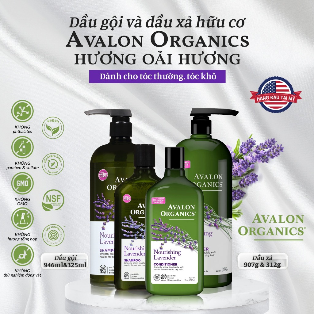 Dầu gội Dầu Xả hữu cơ Avalon Organics Lavender dành cho tóc thường, tóc khô - SẢN PHẨM CHẤT LƯỢNG CAO, ĐƯỢC YÊU THÍCH SĂN ĐÓN TRÊN THỊ TRƯỜNG HIỆN NAY, HÀNG ĐẢM BẢO DÙNG SIÊU THÍCH MỜI KHÁCH YÊU TRẢI NGHIỆM