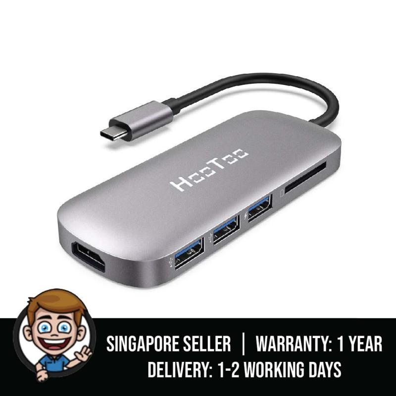 HooToo USB C Hub, 6-in-1 USB C Adapter (2019 Upgrade) with Power Delivery, 4K HDMI, 3 USB 3.0 for MacBook/Pro/Air and Type C Windows Laptops (Grey)