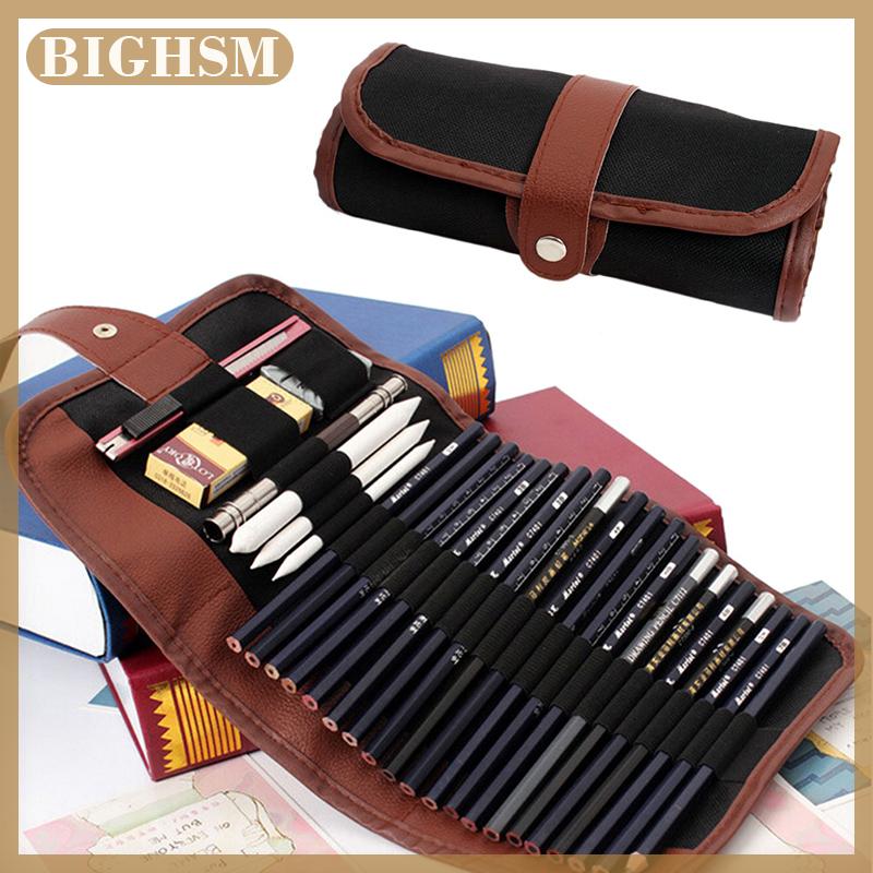 BIGHSM 24Pcs Set Sketch Pencils case Charcoal Extender Pencil shade Cutter Drawing Bag