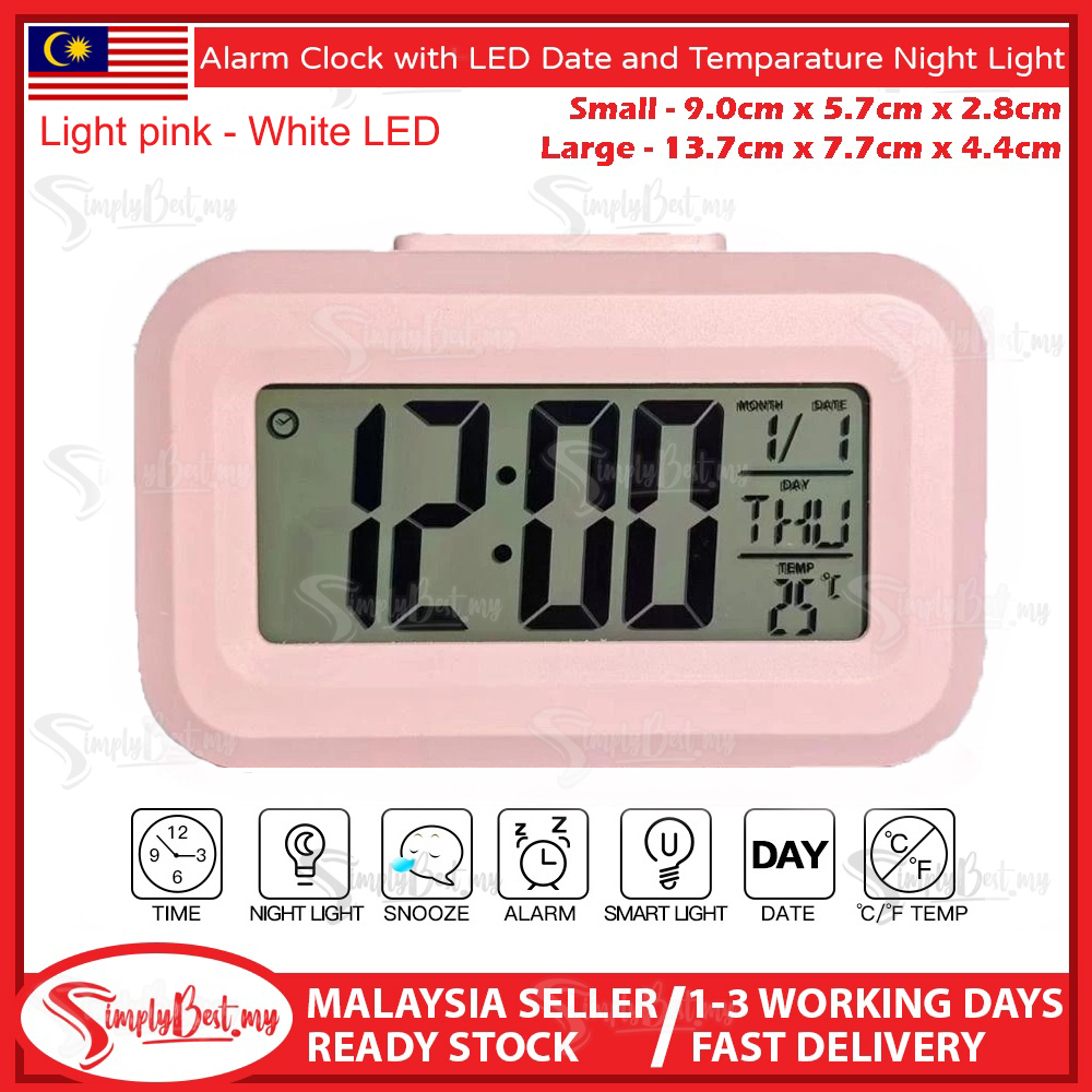 SIMPLYBEST LCD Digital Alarm Clock with LED Date and Temperature Night Light Backlight Night Sensor Snooze Button