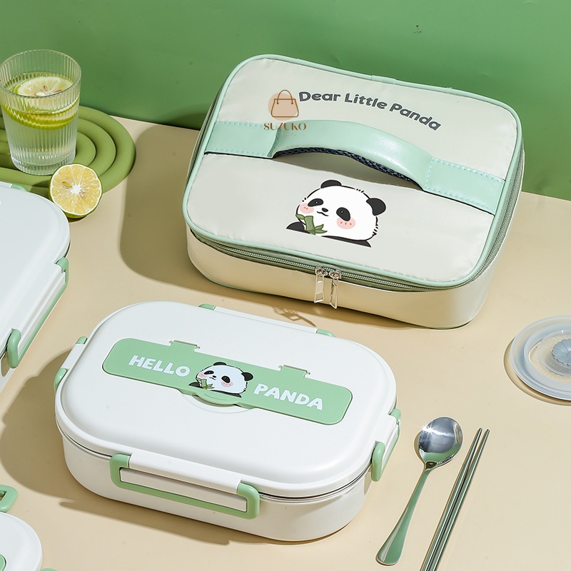 Hộp đựng cơm giữ nhiệt Hello Panda mang cơm văn phòng, hộp đựng cơm trưa chất liệu Inox 304 đựng cơm trưa lunch box có thể cho lò vi sóng hâm nóng đựng đồ ăn, thức ăn đi làm đi học SUZUKO BAGS HC03