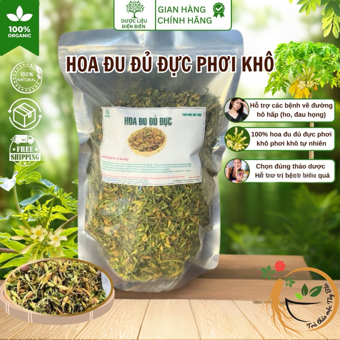 Trà nụ hoa đu đủ đực phơi nắng khô tự nhiên, thơm loại 1 (200g, 500g, 1kg) pha trà, ngâm mật ong hỗ trợ đường hô hấp