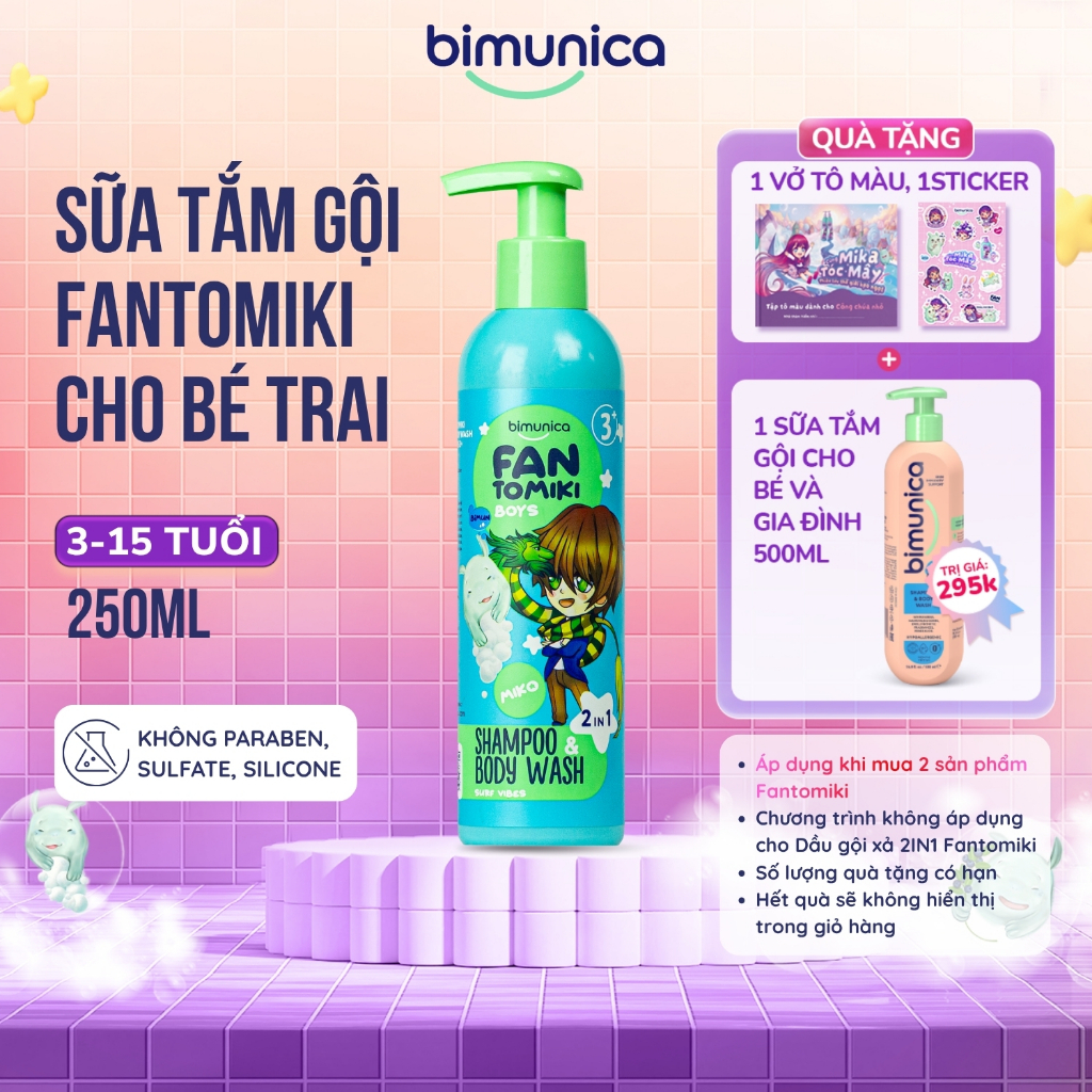 Sữa Tắm Gội Cho Bé Trai 3 Tuổi Bimunica Fantomiki Không Cay Mắt Mềm Da 250ml