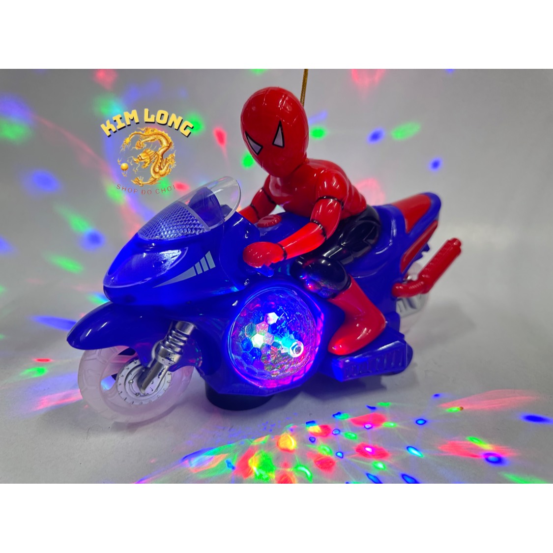 Đồ chơi lồng đèn siêu nhân nhện Spiderman lái xe mô tô bằng cho bé trai
