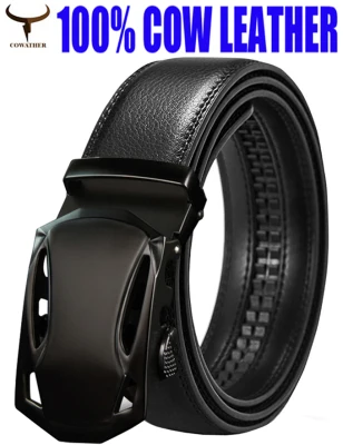 COWATHER Ratchet Click Leather Casual Belt for Men, Men Ratchet Belts Adjustable Industrial Strength Buckle