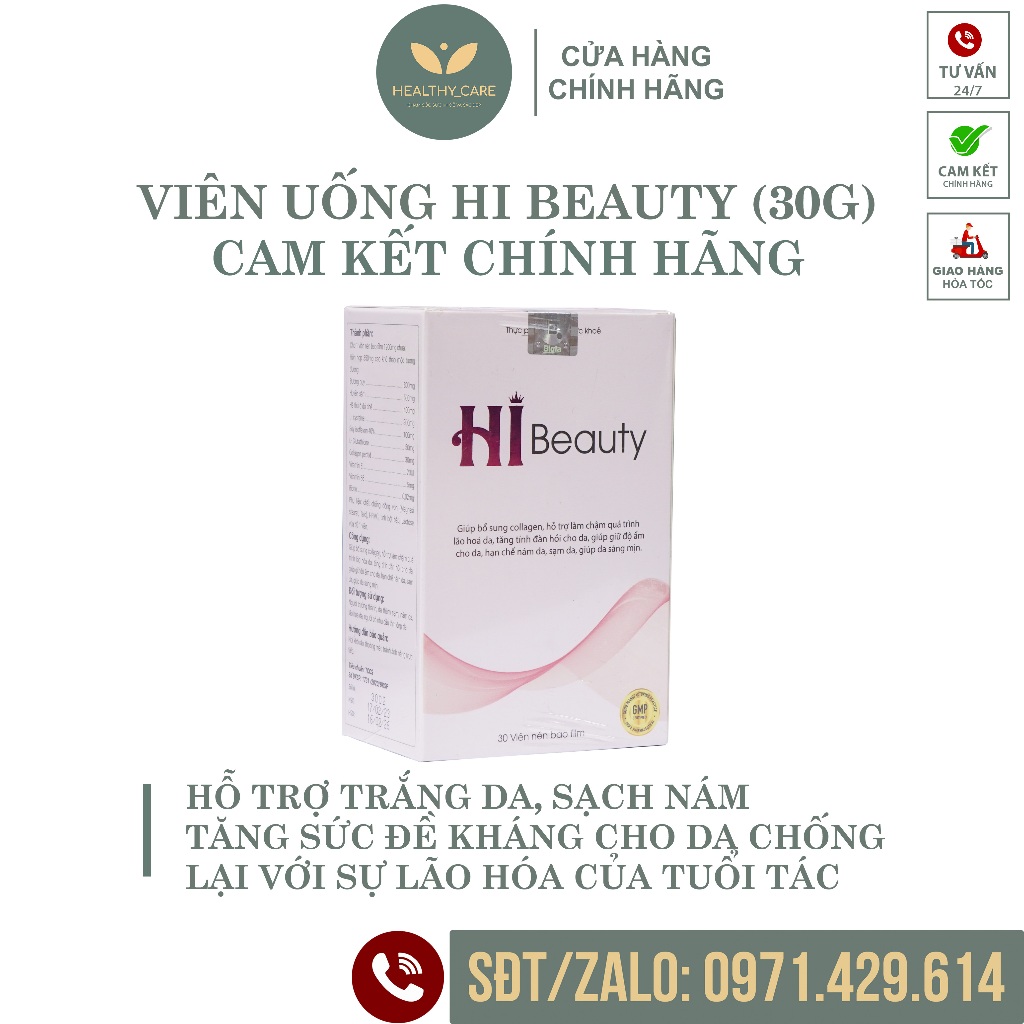 Hộp Viên Uống Hi Beauty Tặng Mask Hi Beauty [CHÍNH HÃNG] - Dưỡng trắng da, mờ nám, phục hồi da (hộp 