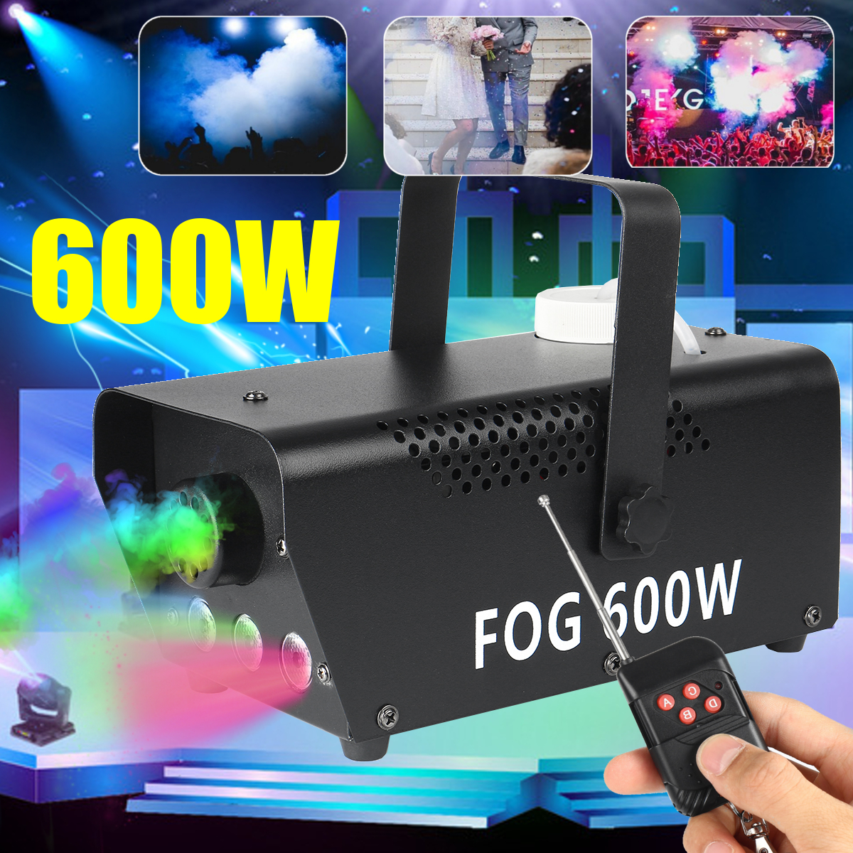 【Daily Deals】 3led 600w Remote Control Machine Mini Red Blue Green Mixed Color Fog Machine For Car D