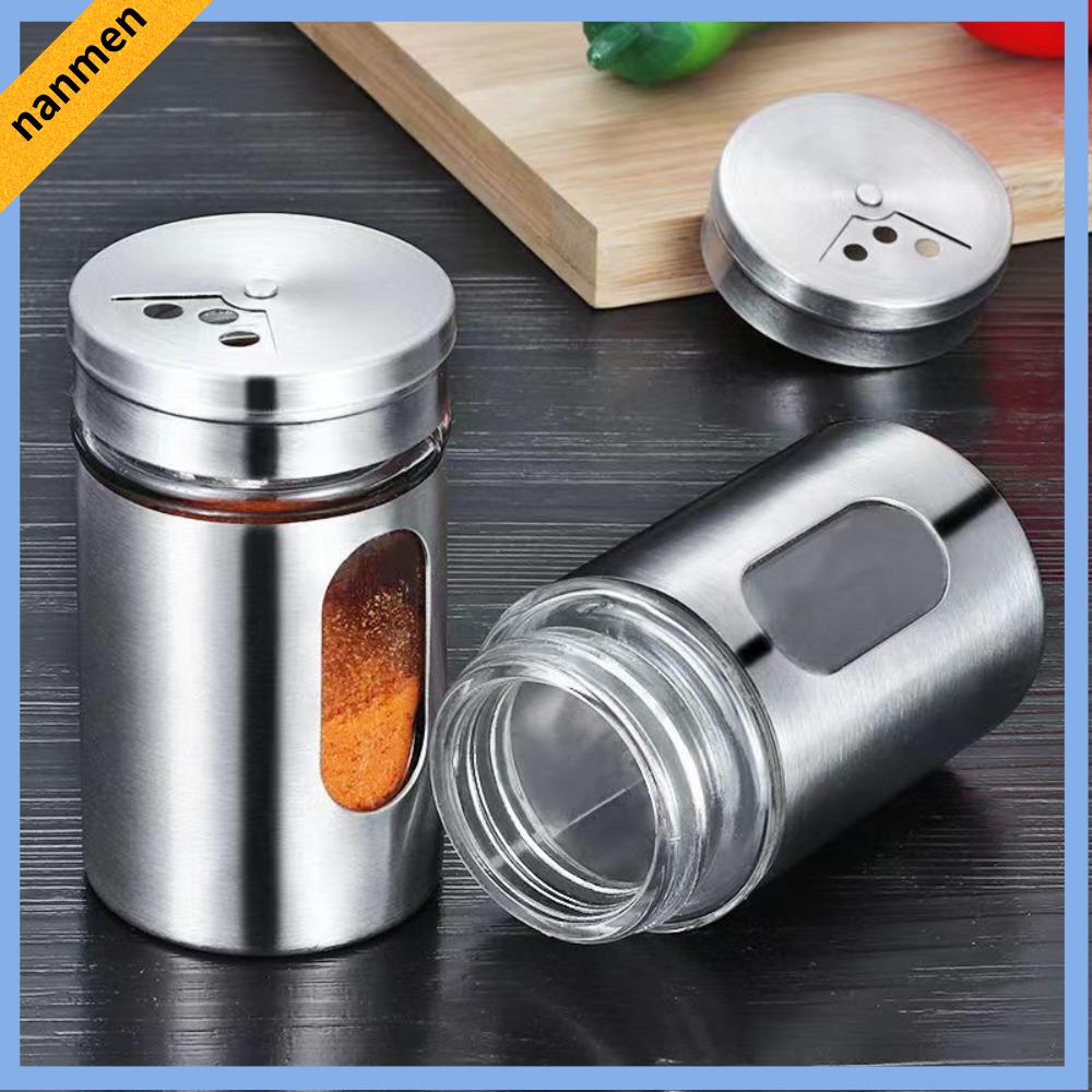 NANMEN Thép không gỉ Hũ gia vị Có thể nhìn thấy Kính Chai rải Di động Đa chức năng Bình lắc gia vị Bộ tổ chức nhà bếp