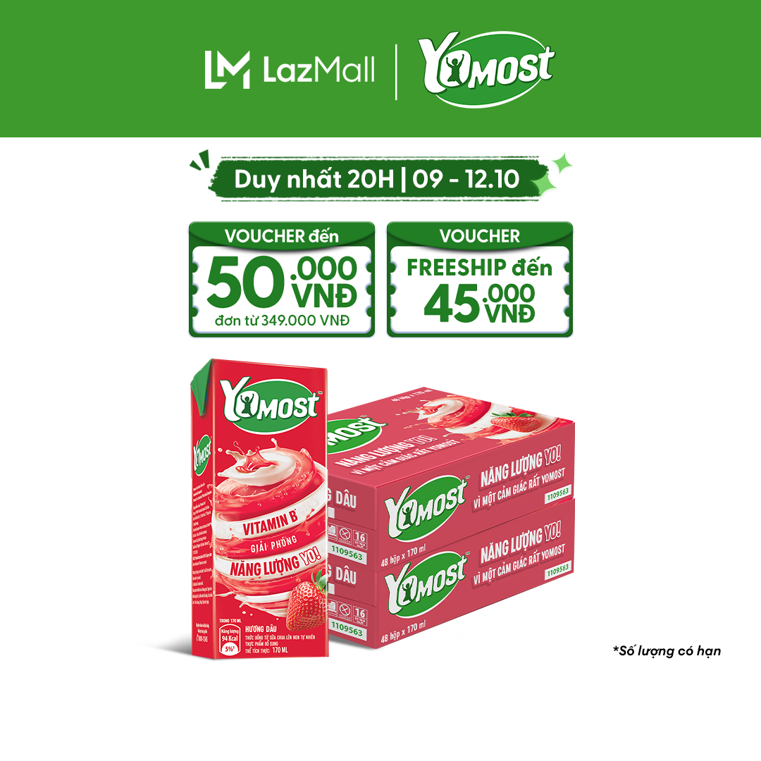 Combo 2 Thùng 48 Hộp Sữa Chua Lên Men Tự Nhiên Yomost Hương Dâu 170ml (48x170ml)