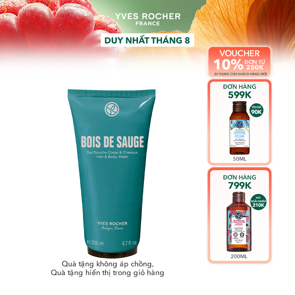 Sữa tắm gội cho nam Yves Rocher Bois De Sauge Hair And Body Wash 200ml